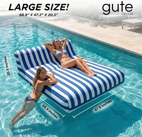 Vista 2 de Tapizado grande doble, 2 personas elegante flotador de piscina reclinable, silla flotante extra grande y respaldo, lago resistente, playa, tubo