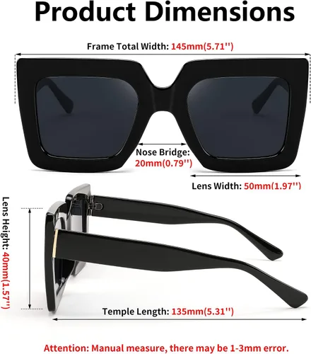 Vista 6 de FEISEDY Gafas de sol cuadradas de gran tamaño para mujer, de lujo, grandes, protección UV400, B2380