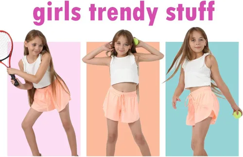 Vista 3 de Paquete de 3 pantalones cortos fluidos para niñas con forro de elastano, 2 en 1, faldas de mariposa para jóvenes, para fitness, correr, deportes