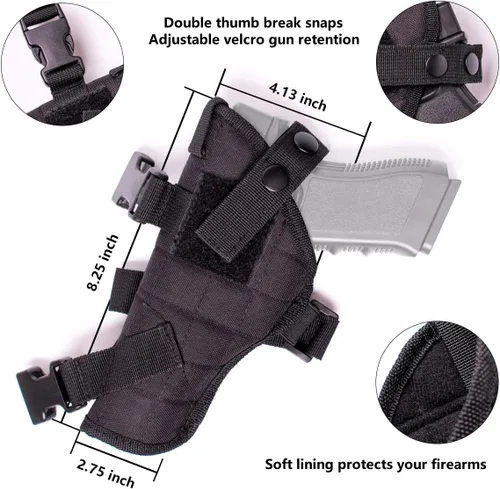 Vista 5 de Funda de hombro para pistolas, funda vertical ajustable para pistola con doble bolsa de cargador, funda de transporte oculta universal que se adapta