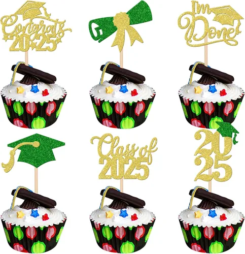 Vista 21 de 30 piezas de decoración para cupcakes de graduación para la clase de 2026 con purpurina brillante para el futuro diploma hecho 2026 Felicidades