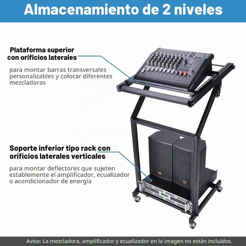 Vista 2 de AW, soporte ajustable con ruedas para mezcladora de DJ, equipo de música de estudio, para fiestas, 9U