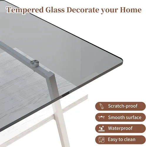 Vista 6 de Mesa de centro de cristal para sala de estar, mesa de centro de 2 niveles de mediados de siglo, mesa central con parte superior de vidrio templado