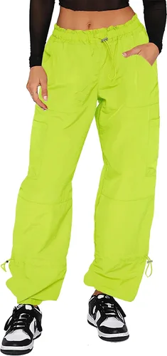 Vista 7 de Waitfairy Pantalones cargo para mujer, con cordón elástico, cintura elástica, pantalones de paracaídas holgados para mujer, pantalones Y2K con 01