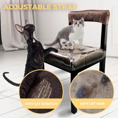 Vista 5 de Paquete de 2 fundas de plástico grandes para sillas de comedor, protectores de asiento transparentes con correa de cinturón ajustable para asientos