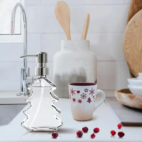Vista 4 de Dispensador de jabón de vidrio transparente, 2 unidades, dispensador de jabón para platos de manos con bomba para baño, fregadero de cocina