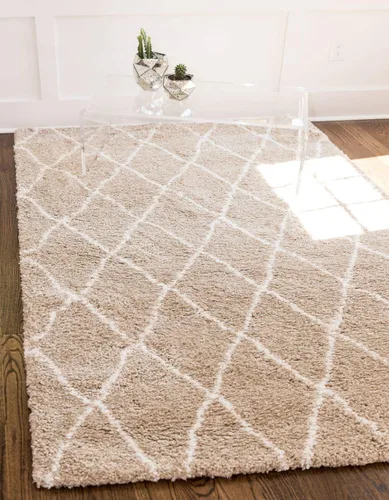 Vista 10 de Unique Loom Rabat Shag Collection - Alfombra de área con enrejado (2 pies 2 pulgadas x 3 pies 1 pulgada, rectangular, marfil puro/gris)