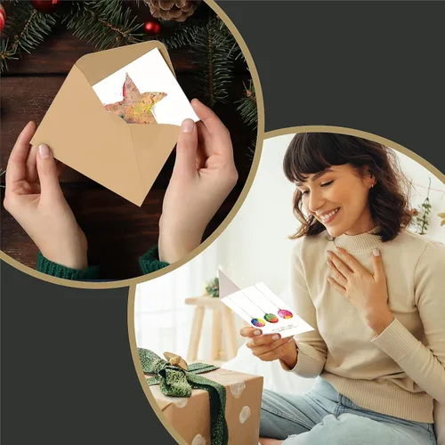 Vista 6 de easykart labels 54 Tarjetas navideñas surtidas con sobres y pegatinas de sellado, 3 diseños de temática navideña y festiva con efecto de hoja