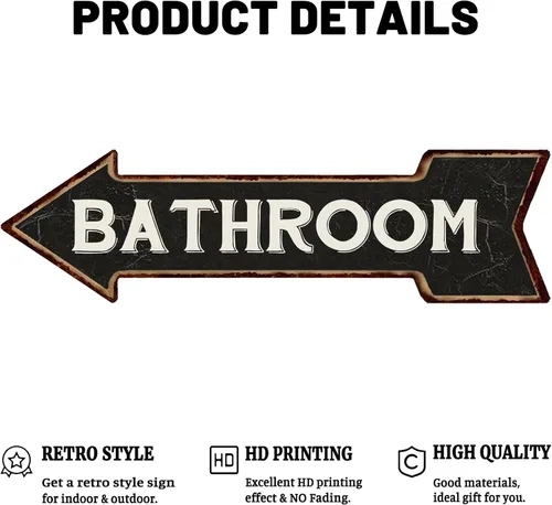 Vista 3 de Mukuko Letrero de flecha izquierda de metal para baño, oficina en casa y negocios, letrero de baño, color negro, decoración de baño, flecha
