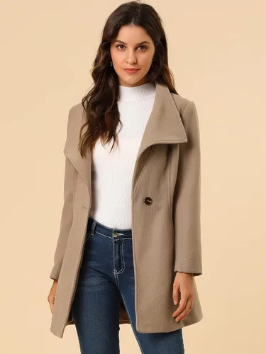 Vista 2 de Allegra K Abrigo largo clásico de invierno con cinturón de manga larga con cuello alto para mujer