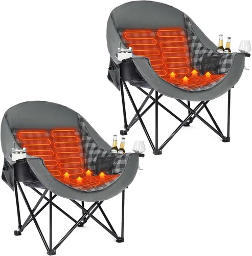 Vista 12 de Silla de camping de gran tamaño con calefacción, resistente, acolchada Negro (Allblack)
