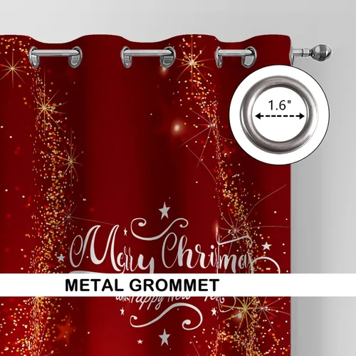 Vista 3 de Cortinas rojas de Navidad para sala de estar, juego de 2 paneles, cortinas de ventana de terciopelo rojo de 63 pulgadas de largo, cortinas