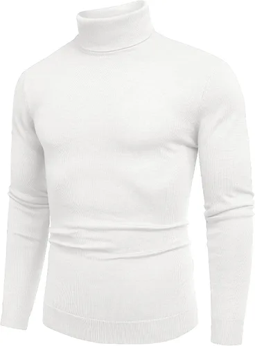 Vista 2 de COOFANDY Suéter de cuello alto ajustado para hombre, casual, básico, de manga larga, suéter de punto