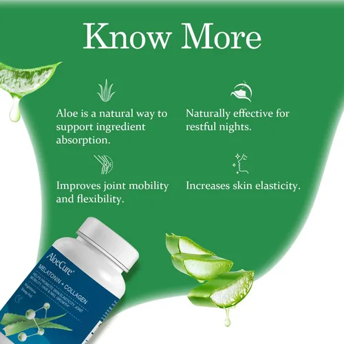 Vista 5 de AloeCure Melatonina natural + colágeno con aloe vera orgánico – Suplemento natural para dormir para noches reparadoras – Complejo de colágeno