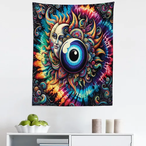 Vista 89 de Ambesonne Tapiz de hongos, atmósfera psicodélica, escena astral estrellada con motivos orientales trippy, decoración de tela para colgar en la pared