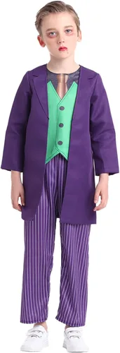 Vista 2 de Disfraz de payaso aterrador de Halloween para niños, disfraz de carnaval para niños con accesorios, morado