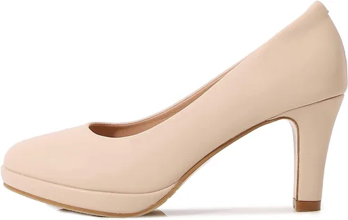 Vista 4 de DADAWEN Zapatos con tacón medio y punta redonda de cuero para mujer, estilo clásico, Mary Jane, nupcial, boda, fiesta, zapatos con bomba