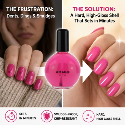 Vista 3 de Pro Nail Wet Glaze - Esmalte de uñas seco transparente Quick Top Coat Tamaño profesional de salón 2.5 oz