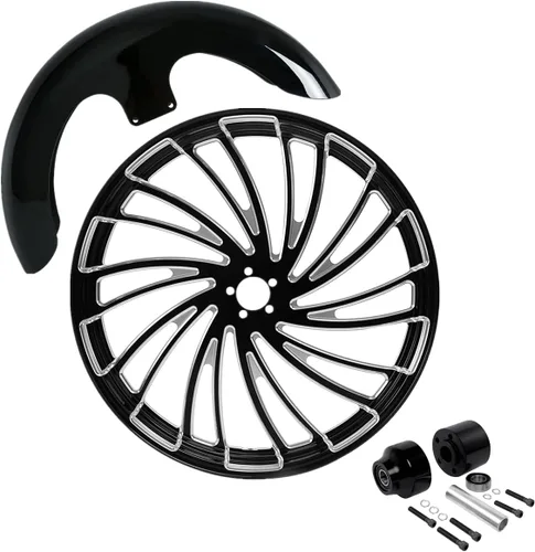 Vista 92 de TCMT Llanta de rueda delantera de 21", buje de rueda de brida de doble disco con guardabarros delantero negro sin pintar, compatible con modelos