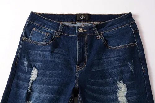 Vista 4 de ZLZ Jeans rasgados y desgastados para hombre, corte delgado, diseño de moda para hombre, pantalones de mezclilla destruidos, ajuste elástico