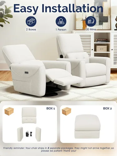 Vista 4 de KINGYES - Silla reclinable eléctrica, deslizador giratorio de 270° para Beige