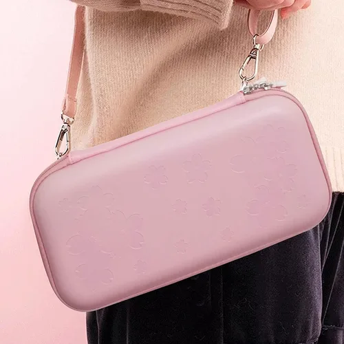 Vista 5 de HLRAO Bolsa rosa compatible con Nintendo Switch carcasa dura Sakura bolsa de almacenamiento portátil sólida a prueba de golpes con protector