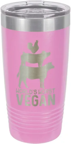 Vista 10 de Taza de viaje con pajita grabada a láser con citas de barbacoa, de la marca World's Worst Vegan, de 20 onzas, para comparar con Yeti Rambler