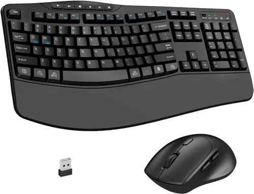 Vista 9 de Combo de teclado y mouse inalámbricos, teclado ergonómico con 6 teclas multimedia, teclado de tamaño completo 2.4G con reposamuñecas, mouse