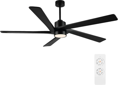 Vista 20 de WINGBO Ventilador de techo CC de 48 pulgadas con luces y control remoto, 5 cuchillas de madera maciza tallada, motor CC reversible de 6 velocidades