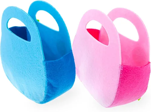 Vista 3 de Juego de 2 cestas de Pascua con conejitos blancos de fieltro rosa y azul, 7.5 pulgadas