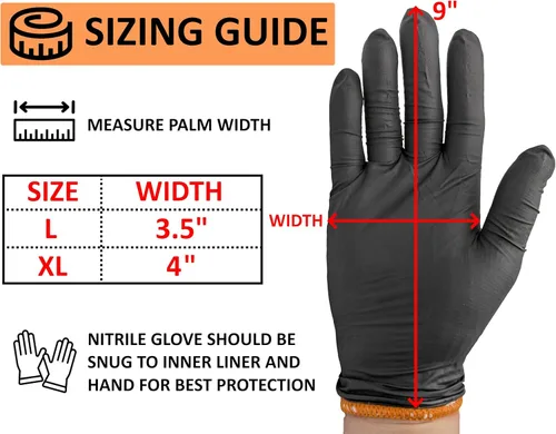Vista 4 de Kit de guantes desechables para barbacoa negro - 50 guantes de agarre texturizado resistentes y 2 forros reutilizables resistentes al calor