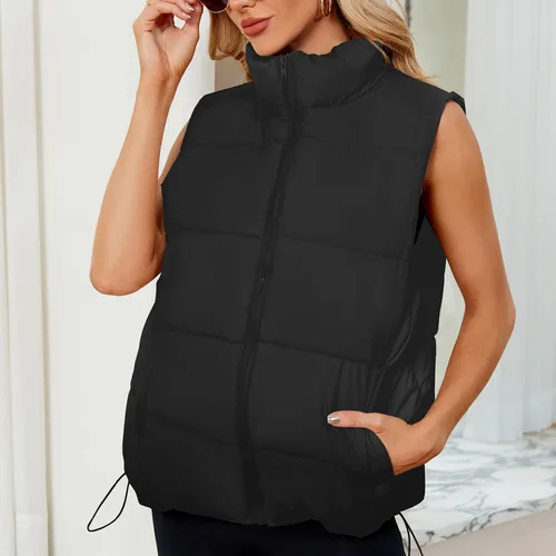 Vista 4 de Century Star Chaleco acolchado para mujer, ropa de abrigo, chaleco acolchado de gran tamaño 2024, chaquetas con bolsillos Negro