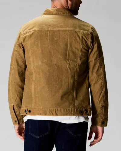 Vista 6 de Huckberry Flint and Tinder Chaqueta de Camionero Encerada con Forro de Franela para Hombre, Chaqueta para Hombre Resistente al Agua y a la Intemperie