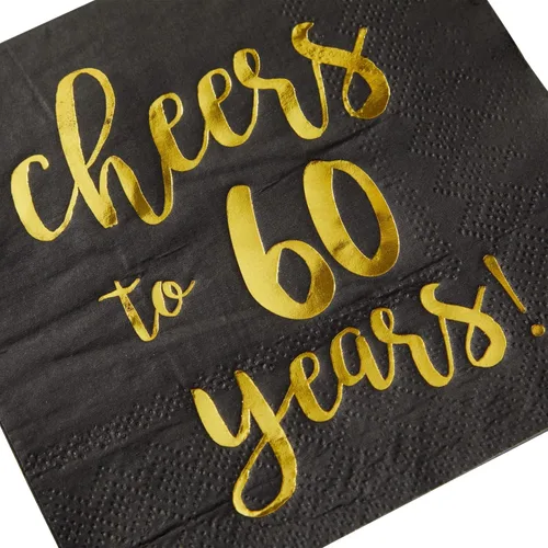 Vista 5 de BLUE PANDA Servilletas de cóctel con texto en inglés «Cheers to 60 Years» – Servilletas de fiesta de 60 cumpleaños – Decoración de 60 aniversario