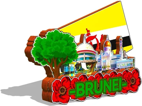 Vista 2 de Imán de Brunei Brunei para nevera de madera 3D, monumentos coleccionables de viaje, decoración hecha a mano, 640
