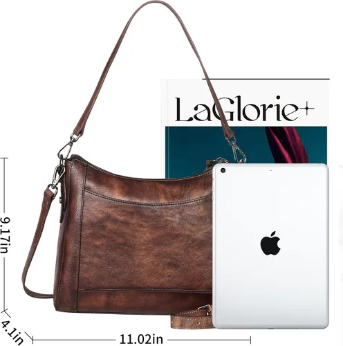 Vista 3 de Iswee Bolsos cruzados de cuero genuino para mujer, bolso de mano, bolso de mano, bolso de hombro vintage para trabajo