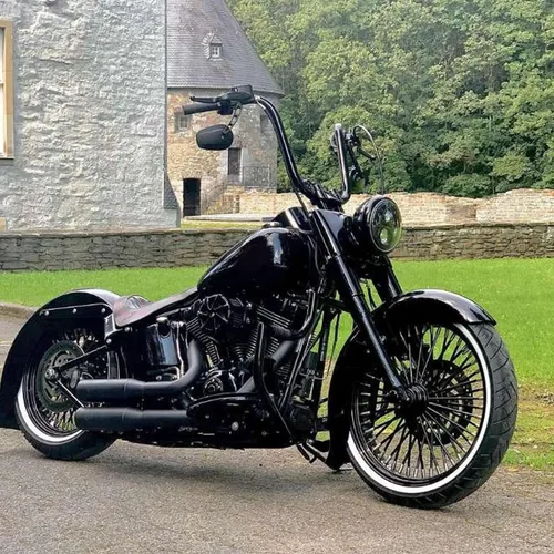 Vista 8 de Espejo retrovisor lateral de 8 mm en negro para motocicleta con estilo hueco Compatible con Harley Street Glide, Road King, Dyn, Softail, Bobber