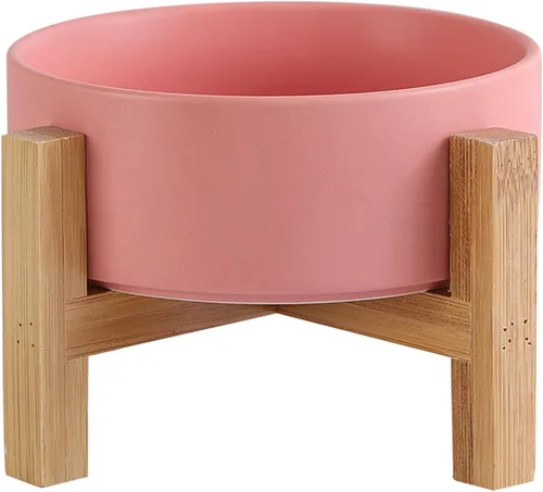 Vista 22 de Cuenco elevado de cerámica para gatos - Cuenco de comida para gatos con soporte de bambú - Plato elevado de comida para perros para cachorros - Verde