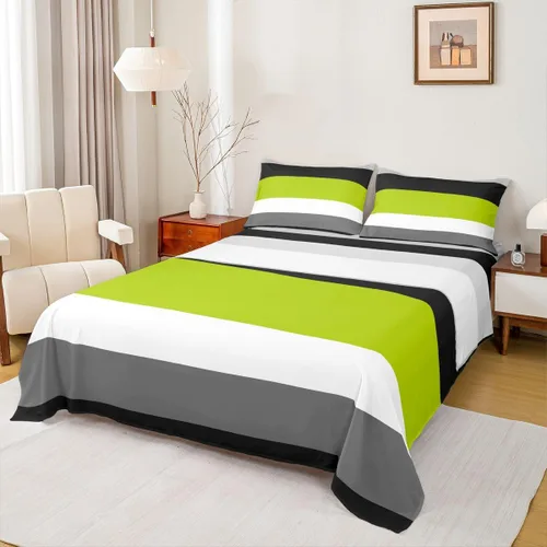 Vista 12 de Juego de sábanas de triángulo geométrico, color naranja, gris oscuro, gris claro, juego de ropa de cama individual para adolescentes y niñas, juego