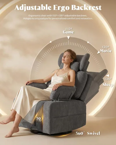 Vista 6 de Silla mecedora para guardería con reposabrazos y reposacabezas ajustables Gris