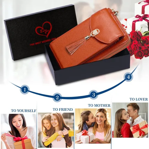 Vista 7 de HUANLANG Pequeñas bolsas cruzadas para teléfono celular de cuero para mujer