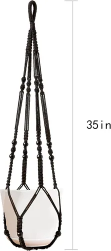 Vista 6 de Colgador de macramé para colgar plantas de interior con cuentas de madera, macetas de macramé sin borlas, para interiores y exteriores, decoración