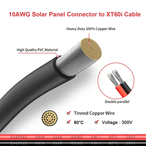 Vista 4 de ELFCULB Cable de carga solar a XT60i de 10AWG Cable de extensión de panel solar para estación de energía portátil River 600 Paquete de batería