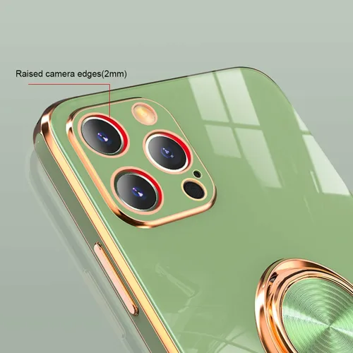 Vista 6 de aowner Funda compatible con iPhone 11 Pro Max con anillo chapado brillante, borde de oro rosa, soporte de rotación de 360 grados para mujeres