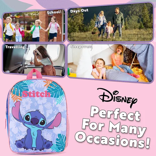 Vista 4 de Disney Mochilas Stitch para niñas, mochila Elsa Minnie Mouse, Azul (Stitch)