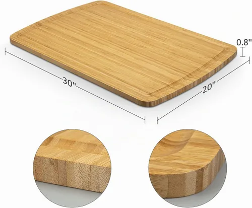 Vista 3 de Fashionwu Tabla de cortar de bambú extragrande de 29.9 in para cocina, tablas de cortar de madera grandes de 30 x 20 pulgadas con ranura para jugos