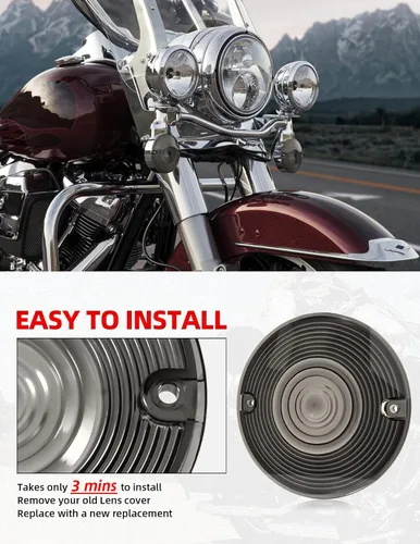 Vista 6 de Amazicha Smoke - Kit de cubiertas de lentes direccionales planas de 3 1/4 pulgadas compatible con Harley Davidson Touring Road King Road Glide