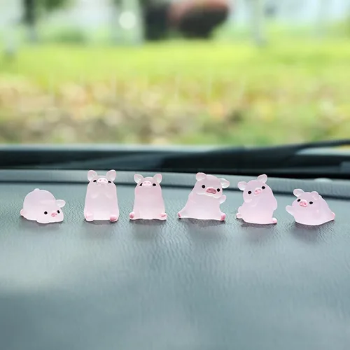 Vista 3 de 12 piezas de mini resina luminosa de cerdo adornos llaves de coche mini figuras de cerdo de resina adorno miniatura cerdos de jardín figuras