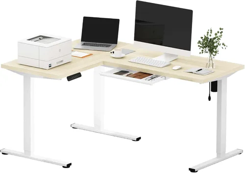 Vista 30 de SANODESK - Escritorio de pie en forma de L, altura ajustable, escritorio de esquina eléctrico, mesa de computadora ajustable de 63 x 48 pulgadas