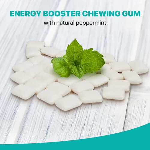 Vista 8 de Goma de mascar de vitamina 100% xilitol, sin azúcar, menta natural para un aliento fresco, refuerzo de energía, baja dosis de cafeína para personas